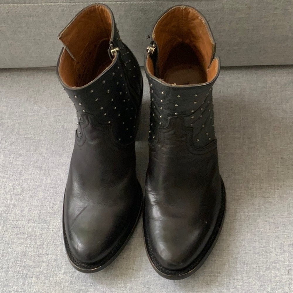 Lucchese Black Leather Ankle Boots with Silver Studs